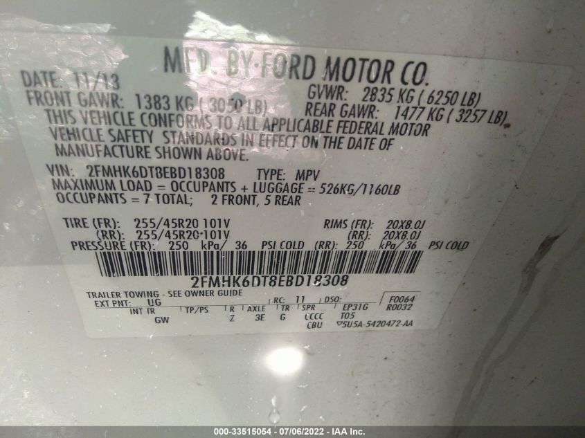 2014 FORD FLEX LIMITED W/ECOBOOST 2FMHK6DT8EBD18308