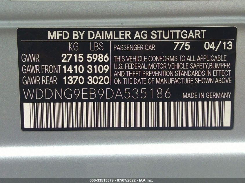 2013 MERCEDES-BENZ S-CLASS 550 4MATIC WDDNG9EB9DA535186