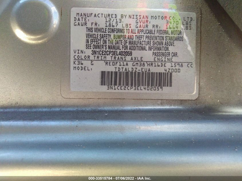 2014 NISSAN VERSA NOTE SV 3N1CE2CP3EL402059