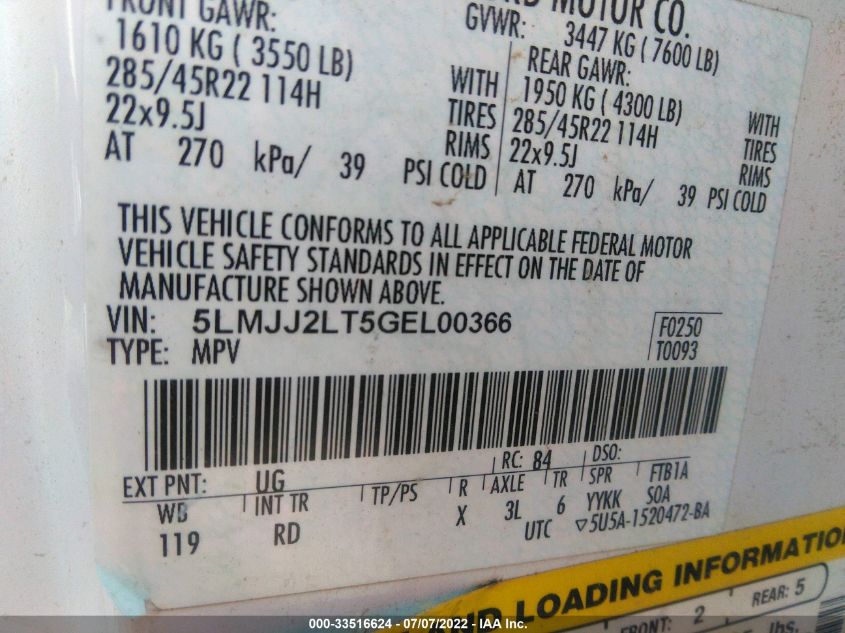 2016 LINCOLN NAVIGATOR RESERVE 5LMJJ2LT5GEL00366