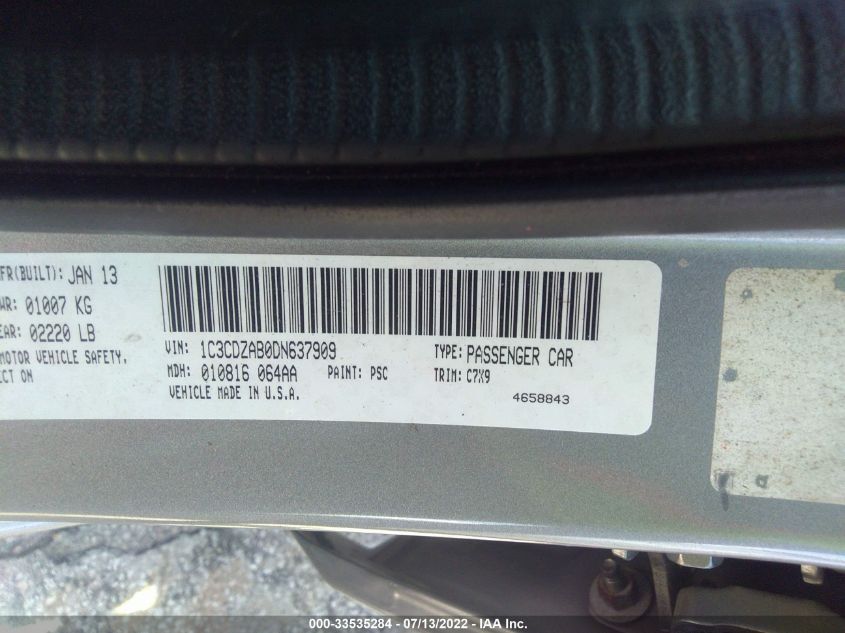 2013 DODGE AVENGER SE - 1C3CDZAB0DN637909