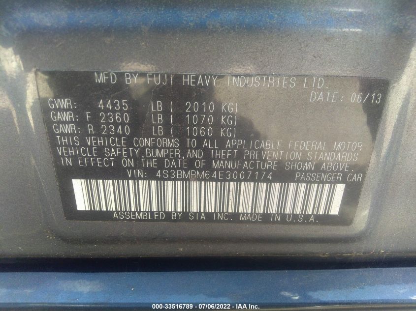 2014 SUBARU LEGACY 2.5I LIMITED 4S3BMBM64E3007174