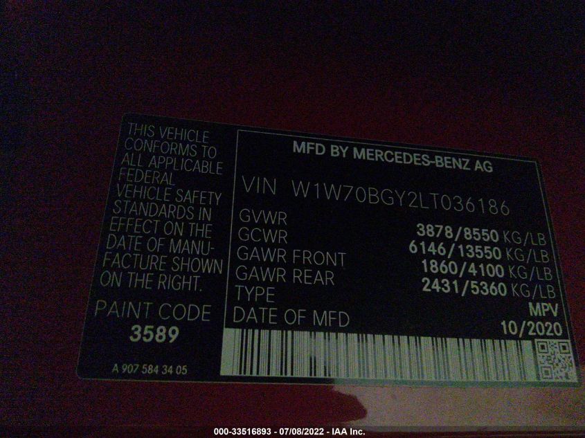 2020 MERCEDES-BENZ SPRINTER CARGO VAN W1W70BGY2LT036186