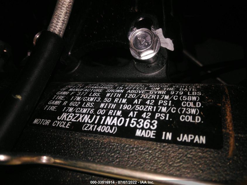 2022 KAWASAKI ZX1400 J JKBZXNJ11NA015363