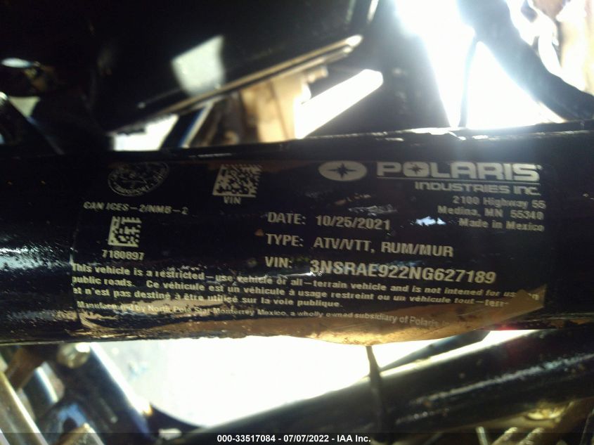 2022 POLARIS RZR PRO XP SPORT 3NSRAE922NG627189