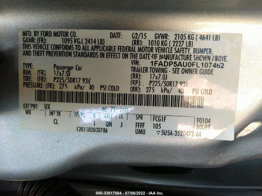 2015 FORD C-MAX HYBRID SE 1FADP5AU0FL107462