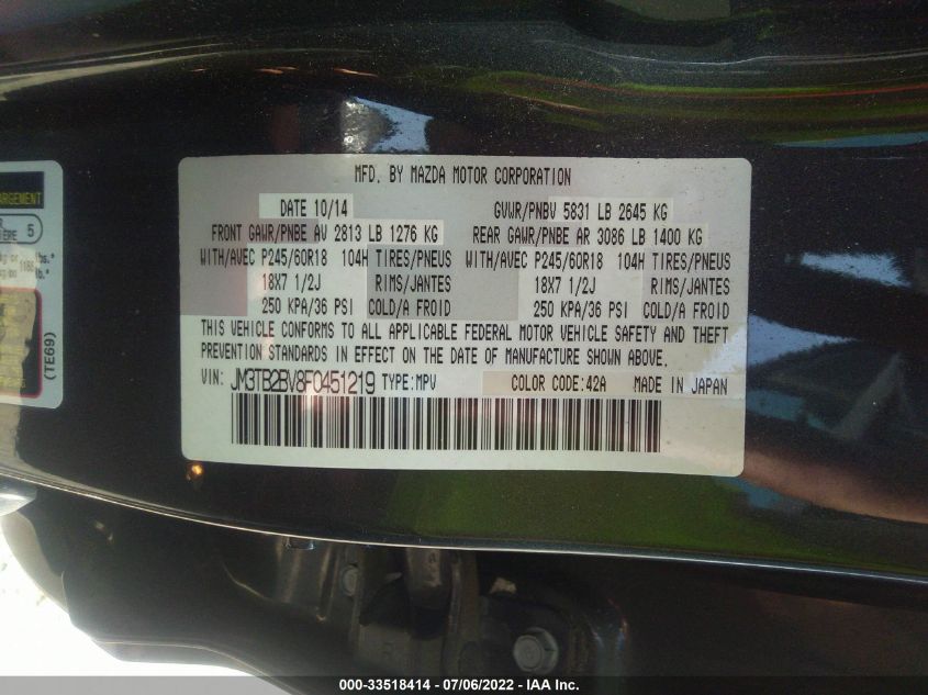 2015 MAZDA CX-9 SPORT JM3TB2BV8F0451219