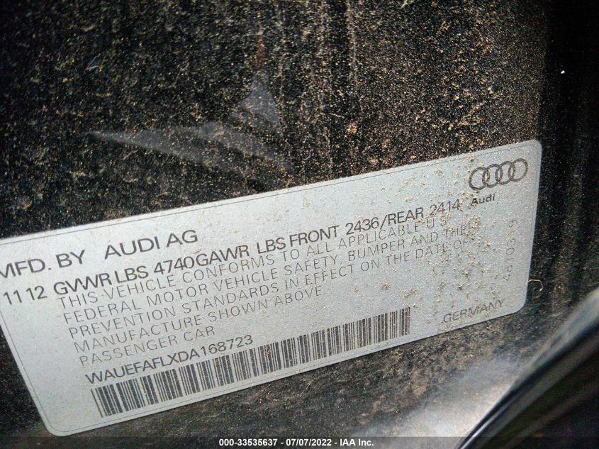 2013 AUDI A4 PREMIUM PLUS WAUEFAFLXDA168723