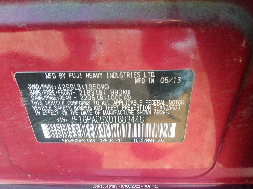 2013 SUBARU IMPREZA WAGON 2.0I PREMIUM JF1GPAC6XD1883448