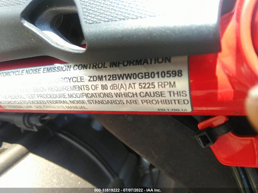 2016 DUCATI MULTISTRADA 1200/1200 S/PIKES PEAK ZDM12BWW0GB010598