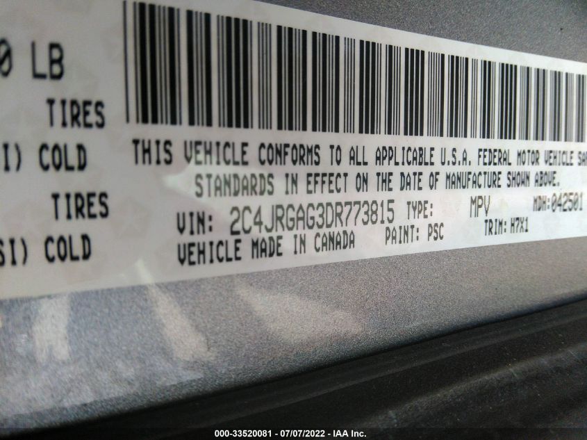 2013 RAM CARGO VAN TRADESMAN 2C4JRGAG3DR773815