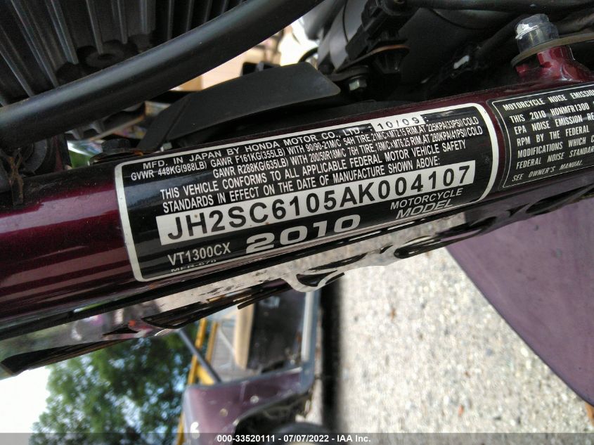 2010 HONDA VT1300 CX JH2SC6105AK004107
