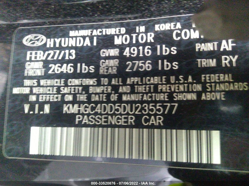 2013 HYUNDAI GENESIS 3.8L KMHGC4DD5DU235577