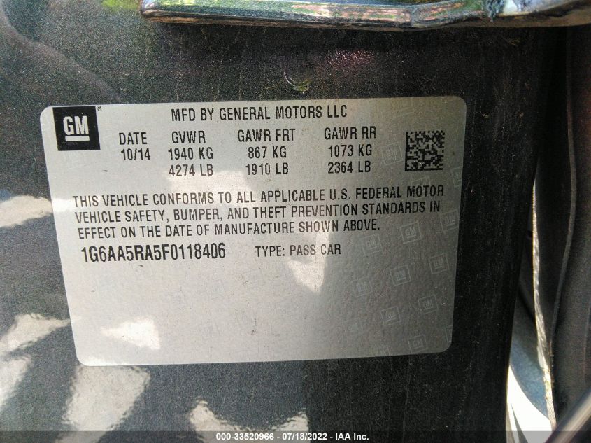 2015 CADILLAC ATS SEDAN STANDARD RWD 1G6AA5RA5F0118406