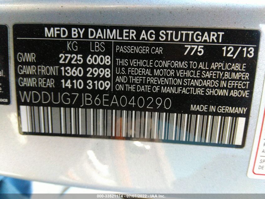 2014 MERCEDES-BENZ S-CLASS 63 AMG WDDUG7JB6EA040290