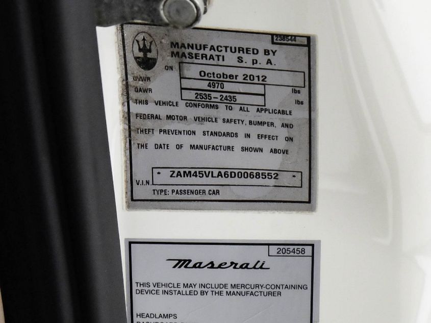 2013 MASERATI GRANTURISMO SPORT/MC STRADALE ZAM45VLA6D0068552