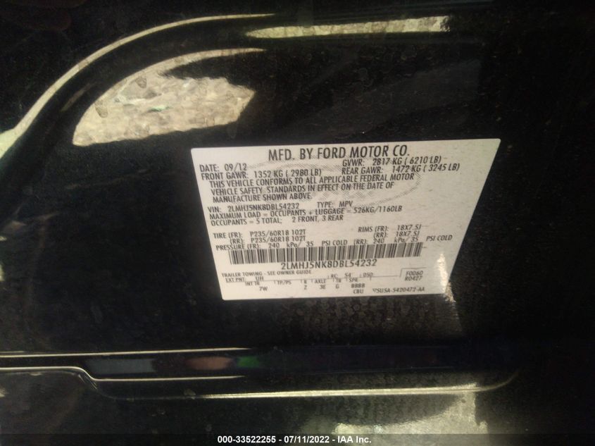 2013 LINCOLN MKT 2LMHJ5NK8DBL54232