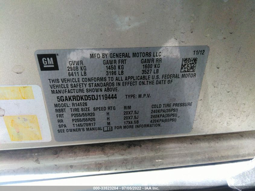 2013 BUICK ENCLAVE PREMIUM 5GAKRDKD5DJ119444