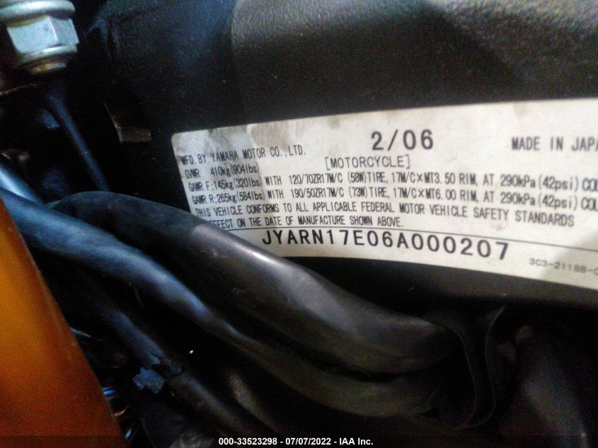 2006 YAMAHA FZ1 S JYARN17E06A000207