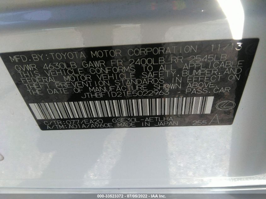 2014 LEXUS IS 250 JTHBF1D21E5022963