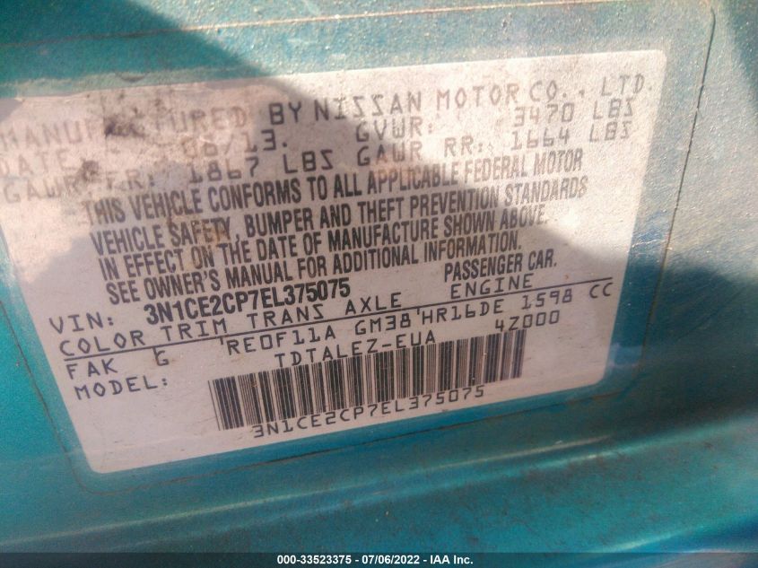 2014 NISSAN VERSA NOTE SV 3N1CE2CP7EL375075
