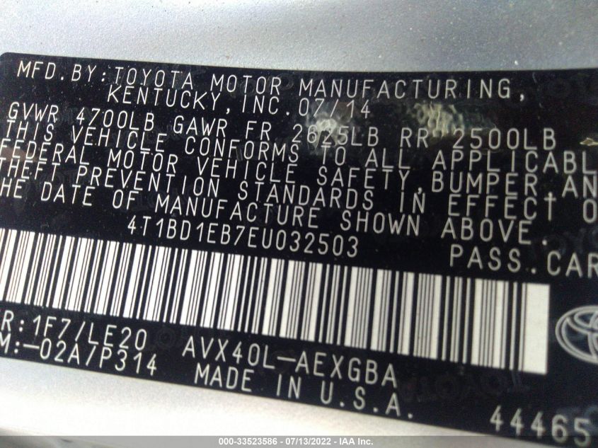2014 TOYOTA AVALON HYBRID LIMITED/XLE TOURING 4T1BD1EB7EU032503