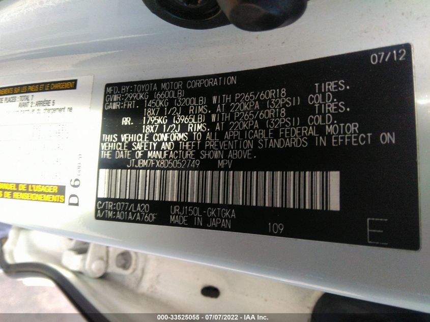 2013 LEXUS GX 460 JTJBM7FX8D5052749