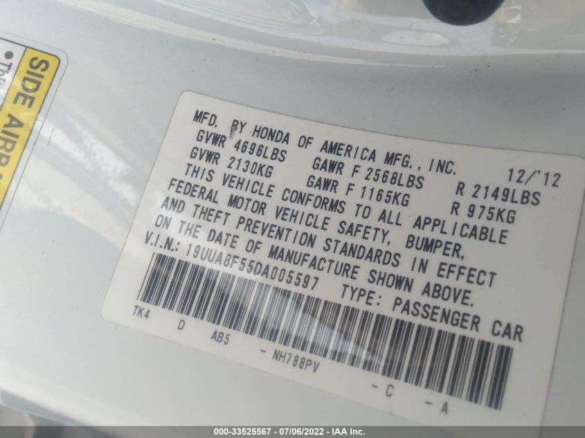 2013 ACURA TL TECH 19UUA8F55DA005597