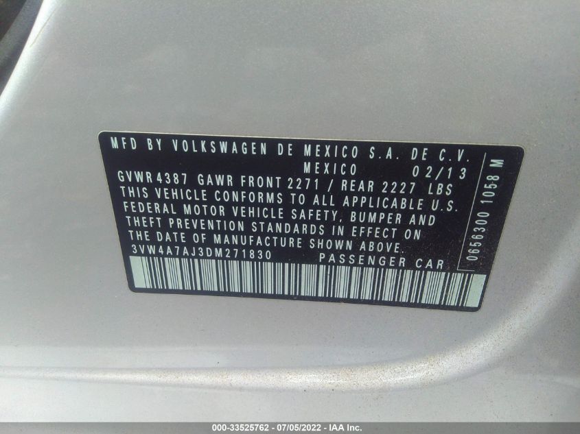 2013 VOLKSWAGEN GLI AUTOBAHN W/NAV 3VW4A7AJ3DM271830