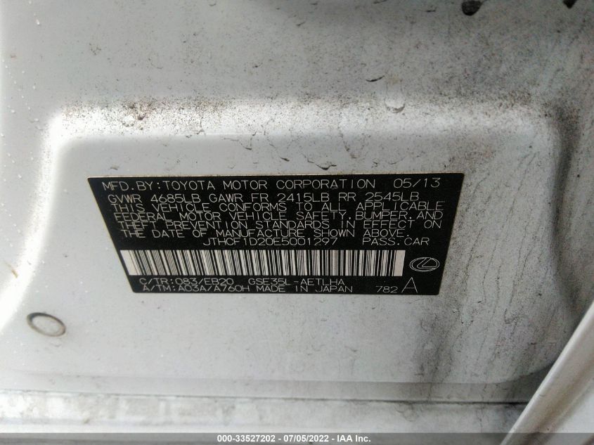 2014 LEXUS IS 250 JTHCF1D20E5001297