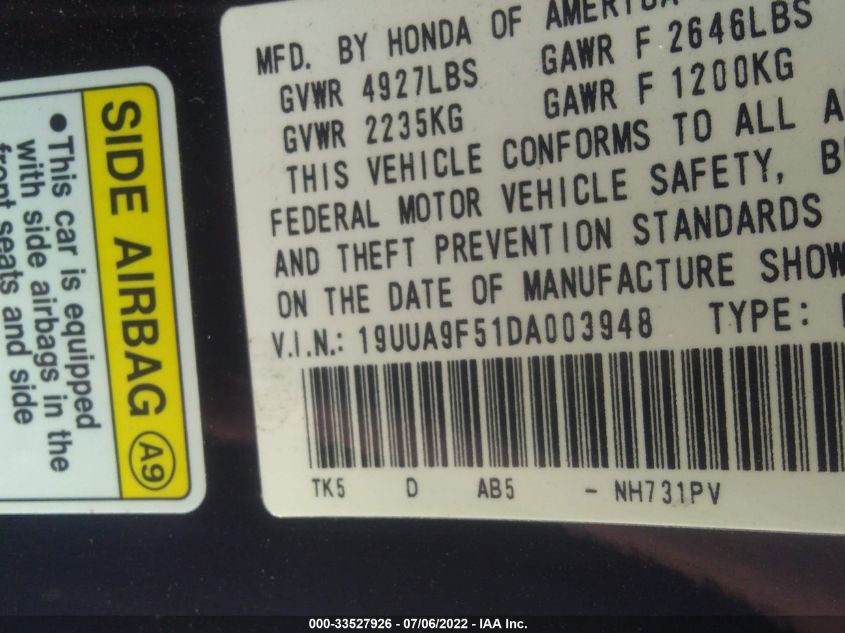 2013 ACURA TL TECH 19UUA9F51DA003948