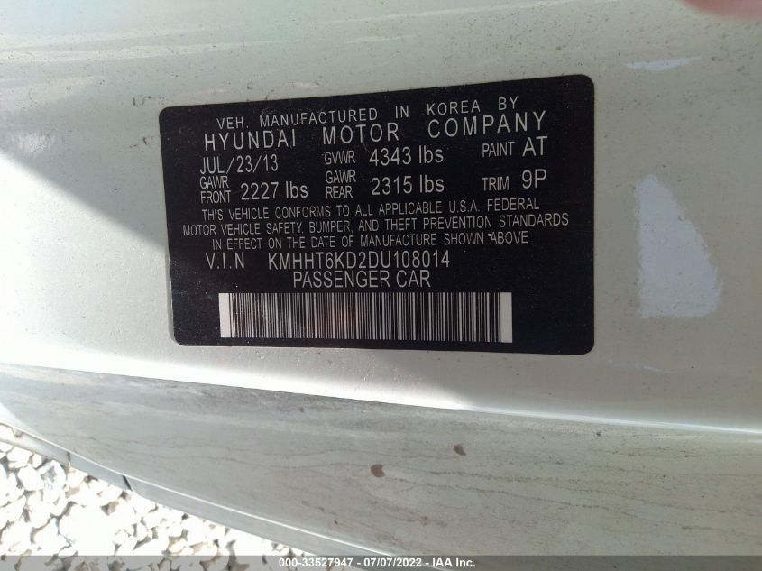 2013 HYUNDAI GENESIS COUPE 2.0T KMHHT6KD2DU108014