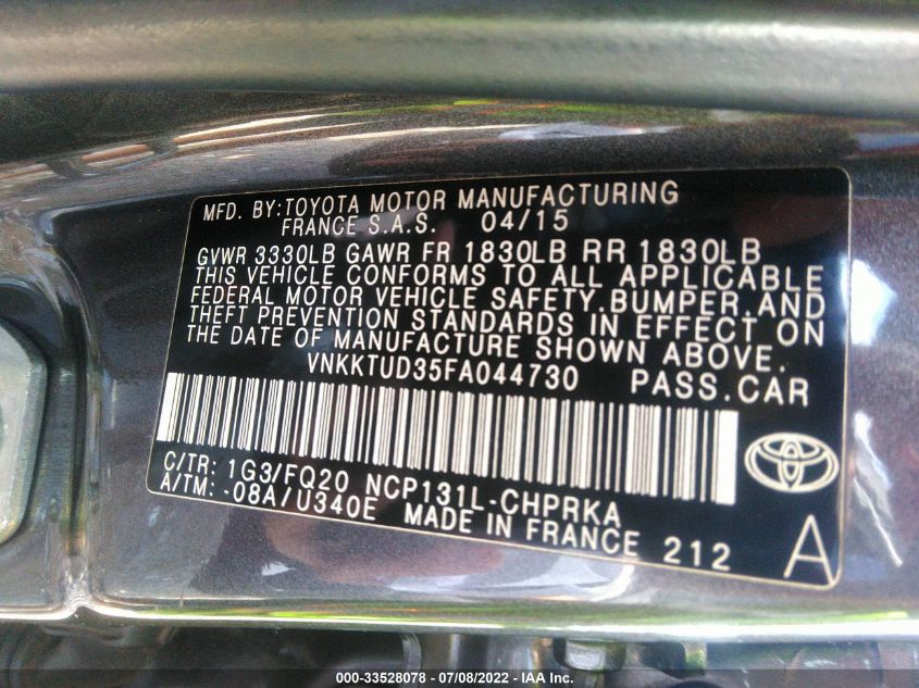 2015 TOYOTA YARIS L/SE/LE VNKKTUD35FA044730
