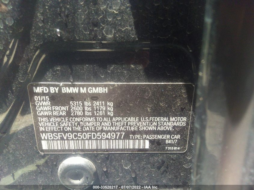 2015 BMW M5 WBSFV9C50FD594977