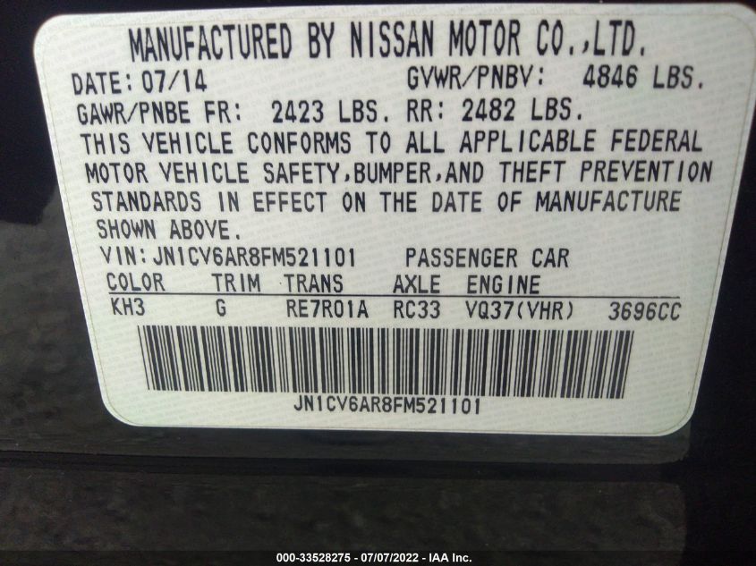 2015 INFINITI Q40 JN1CV6AR8FM521101