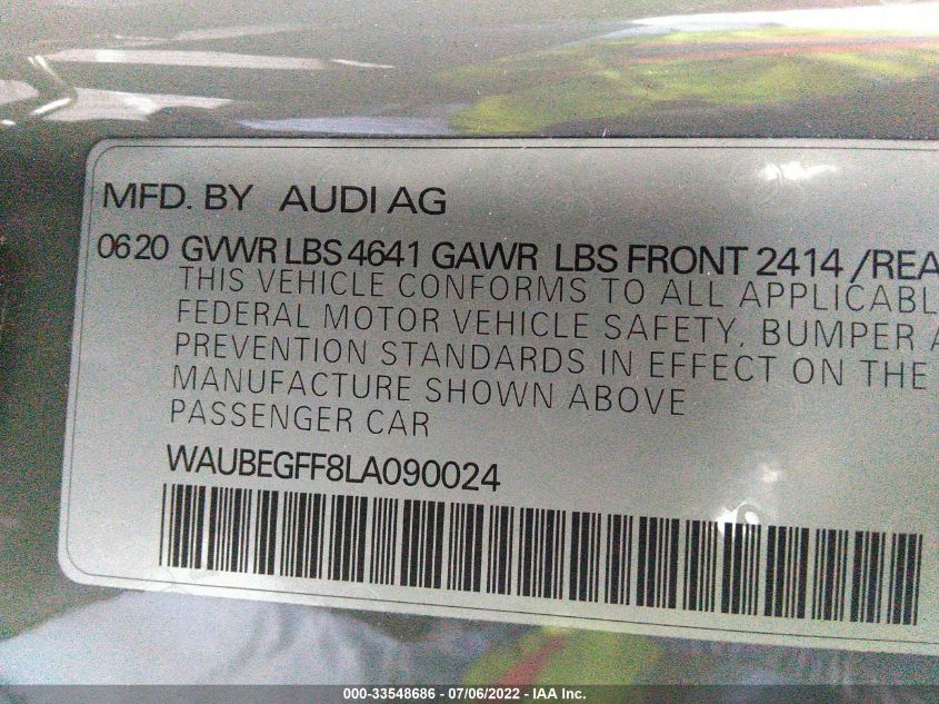 2020 AUDI A3 SEDAN S LINE PREMIUM WAUBEGFF8LA090024