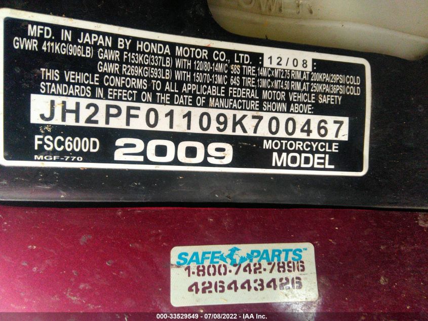 2009 HONDA FSC600 D JH2PF01109K700467