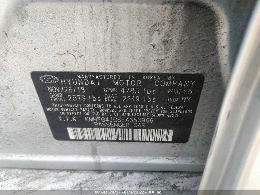 2014 HYUNDAI AZERA KMHFG4JG8EA350966