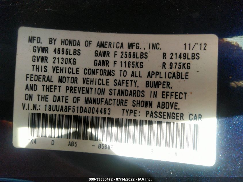 2013 ACURA TL TECH 19UUA8F51DA004463