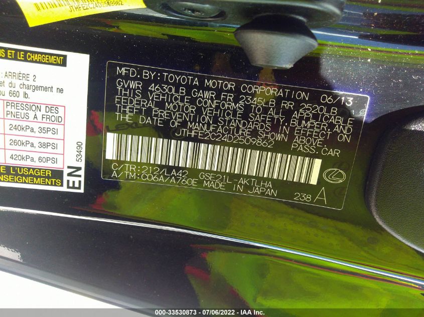 2013 LEXUS IS 350C JTHFE2C24D2509862