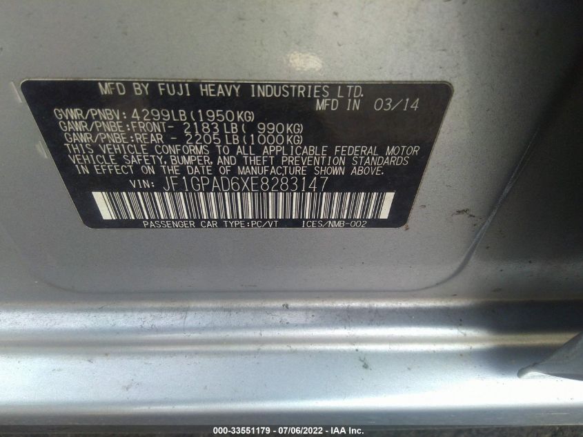 2014 SUBARU IMPREZA WAGON 2.0I PREMIUM JF1GPAD6XE8283147