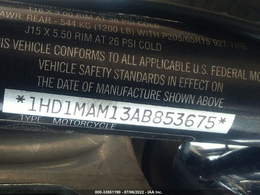 2010 HARLEY-DAVIDSON FLHTCUTG 1HD1MAM13AB853675