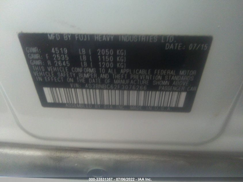 2015 SUBARU LEGACY 2.5I PREMIUM 4S3BNBC62F3076266