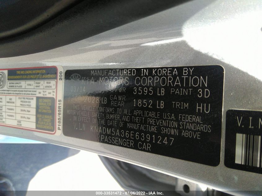 2014 KIA RIO LX KNADM5A36E6391247