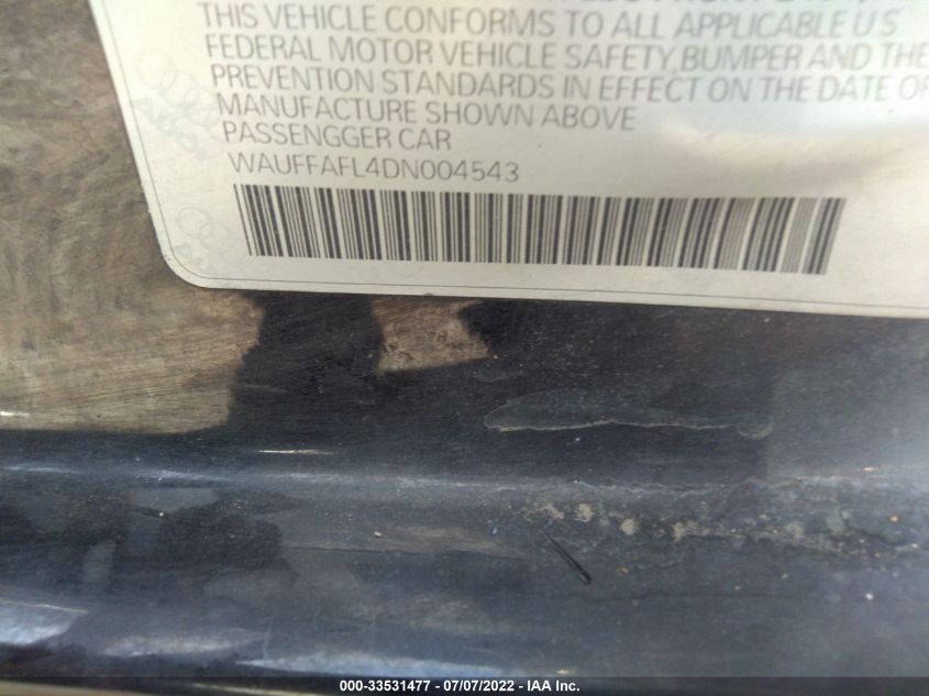 2013 AUDI A4 PREMIUM PLUS WAUFFAFL4DN004543