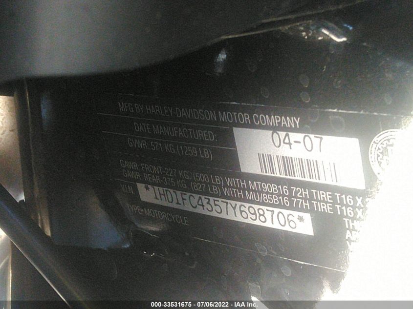 2007 HARLEY-DAVIDSON FLHTCUI 1HD1FC4357Y698706