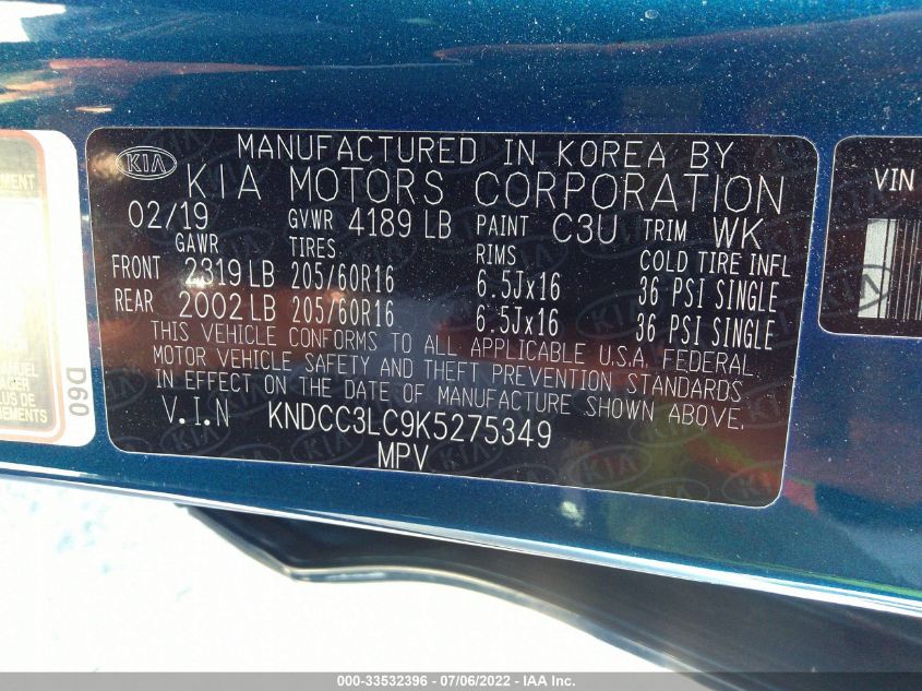 2019 KIA NIRO EX KNDCC3LC9K5275349