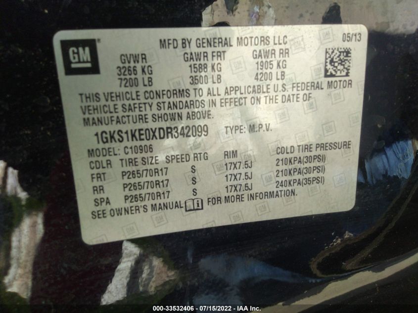 2013 GMC YUKON XL SLT 1GKS1KE0XDR342099