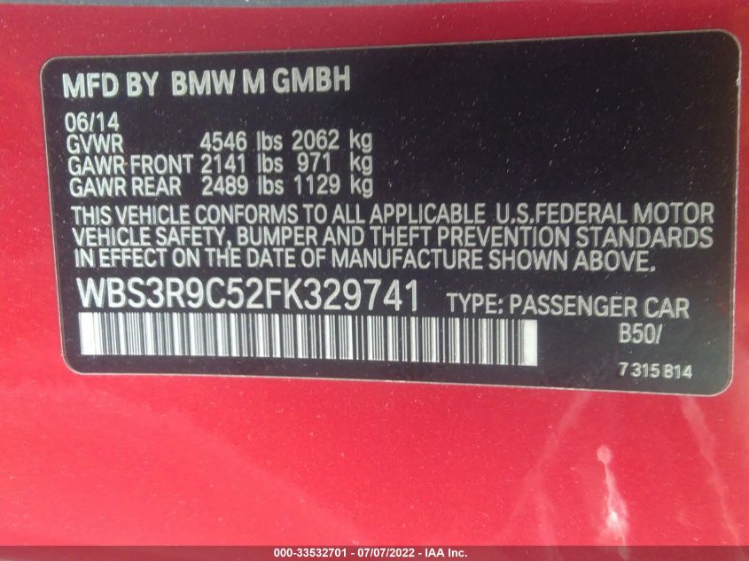 2015 BMW M4 WBS3R9C52FK329741