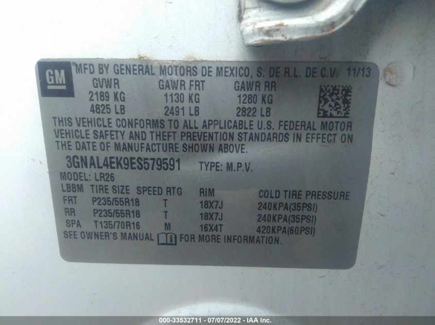 2014 CHEVROLET CAPTIVA SPORT FLEET LTZ 3GNAL4EK9ES579591